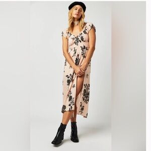 Free People Forget Me Not Midi Dress in Peach Combo Size Medium